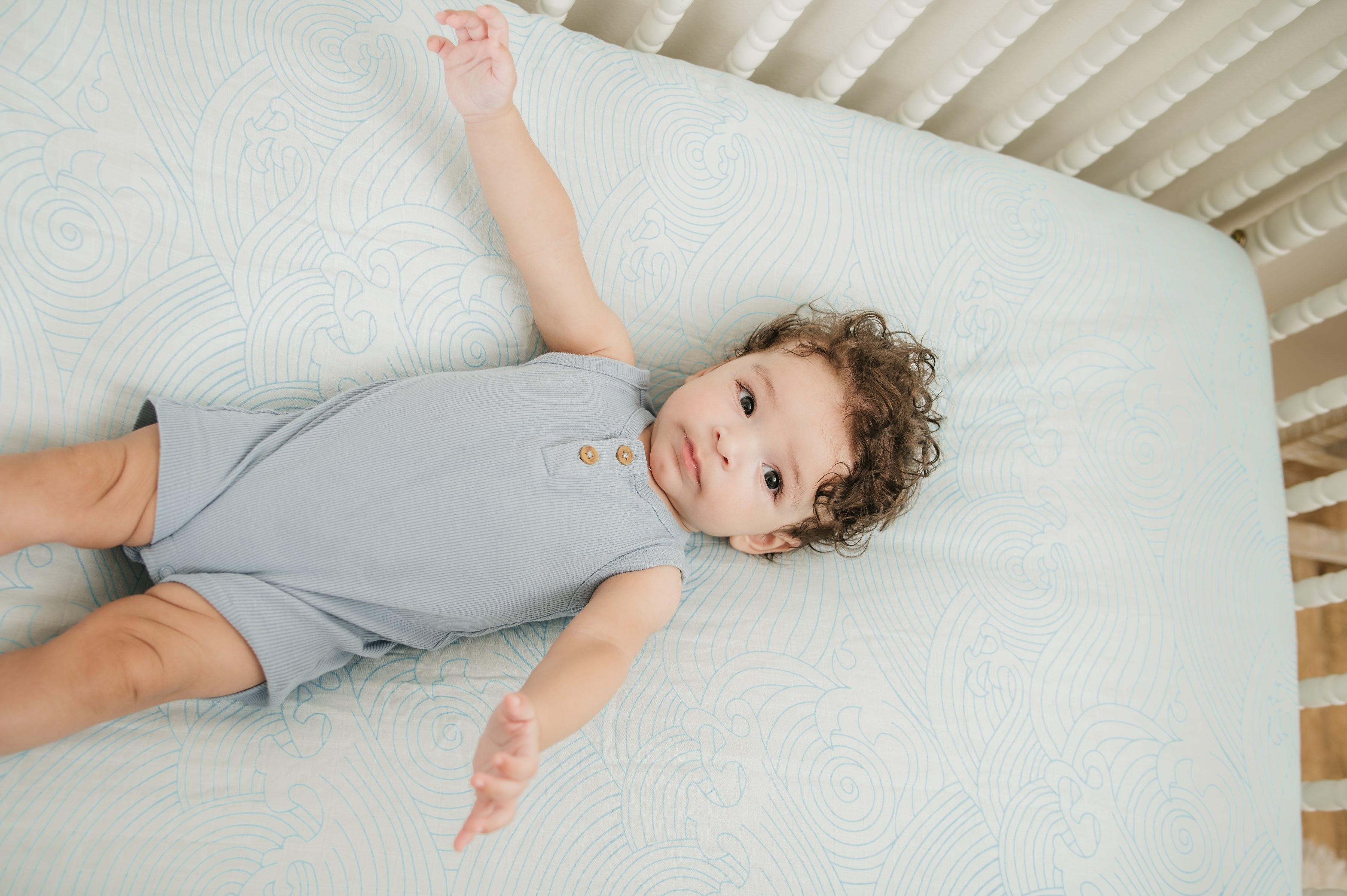 Organic Crashing Sea Waves Bamboo Cotton Blend Crib Sheet